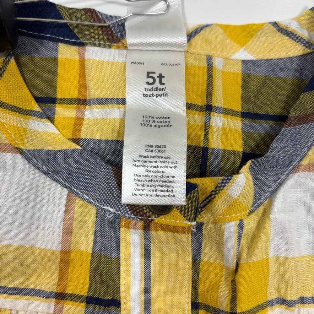Carter's Plaid Belted Tunic Top Girls 5t Yellow Blue Ruffle Cowgirl Fall Buttons - Picture 3 of 6
